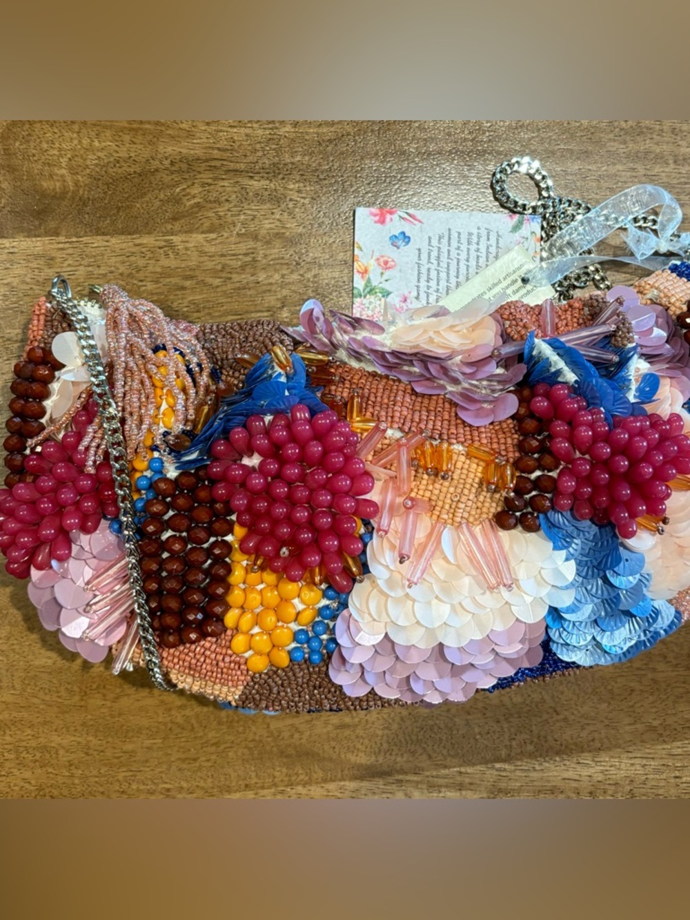Made in India Embellished Multicolor Floral Beaded Bag